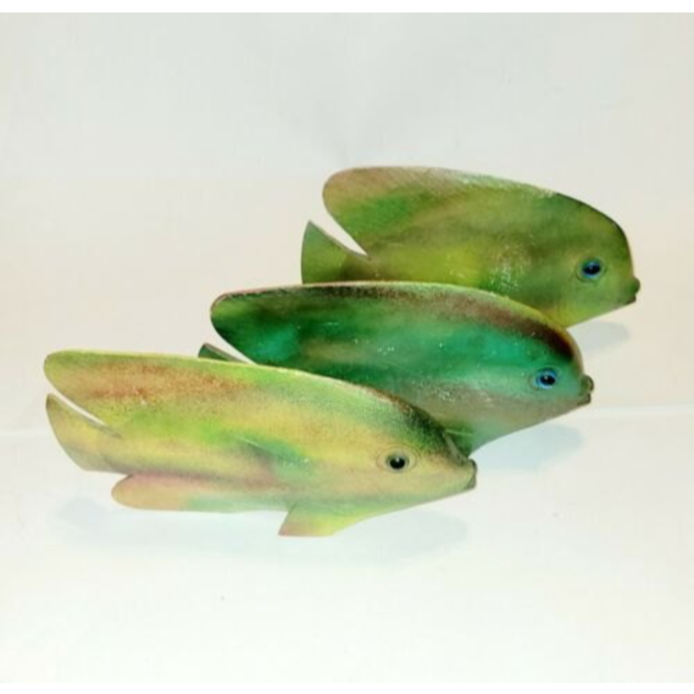 3 Ornamental Fish Sculptures Tropical Decorative Multicolored Green  11 x 7 each